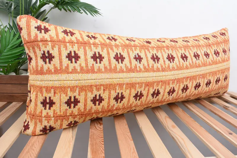 16x43 Orange Cushion Cover, Christmas Cushion, Cushion Cover, Aztec Cushion, Turkish Kilim Pillow, Handmade Kilim Cushion, Home Decor Pillow - 4