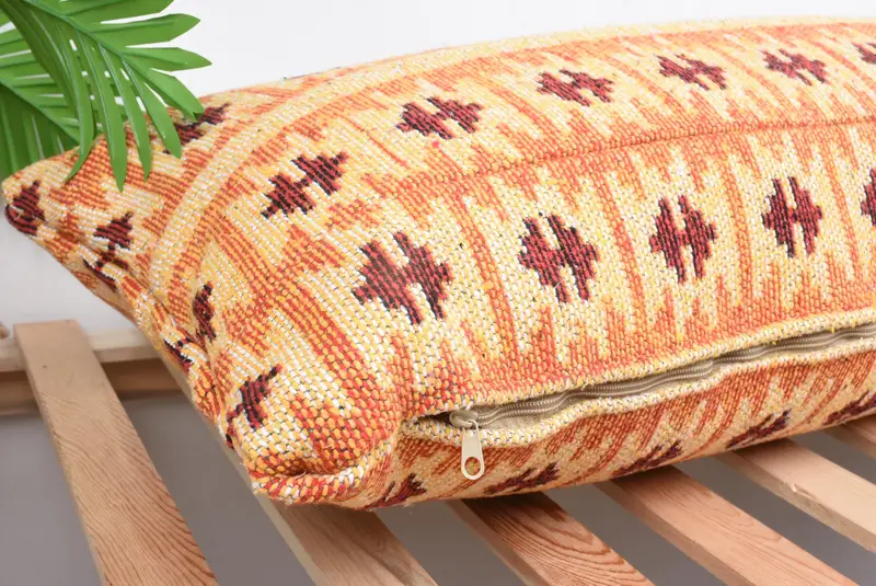 16x43 Orange Cushion Cover, Christmas Cushion, Cushion Cover, Aztec Cushion, Turkish Kilim Pillow, Handmade Kilim Cushion, Home Decor Pillow - 6