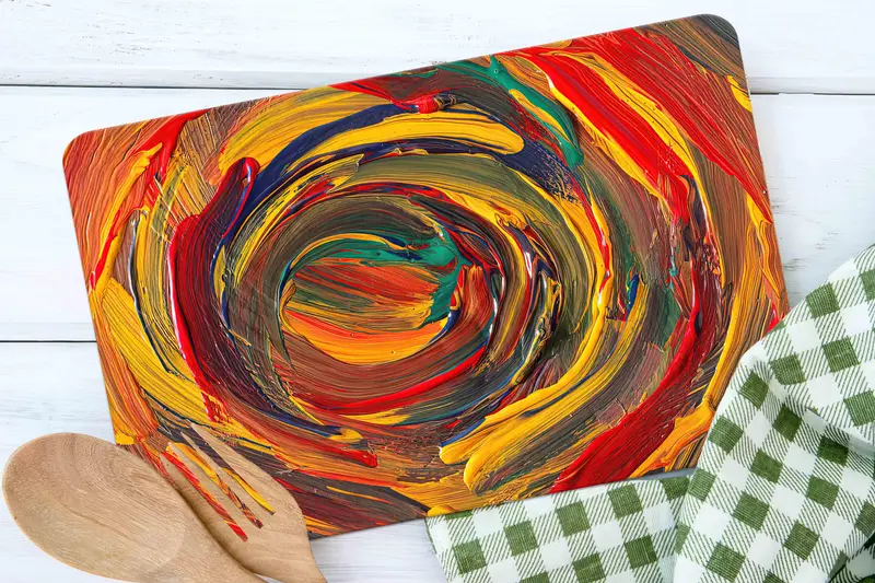 滑り止めの足付きのカラフルな強化ガラスまな板