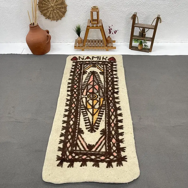 Türkischer Vintage Teppich, 3,2x7,3 ft Akzentteppich, brauner Oushak Ombré Teppich - 1