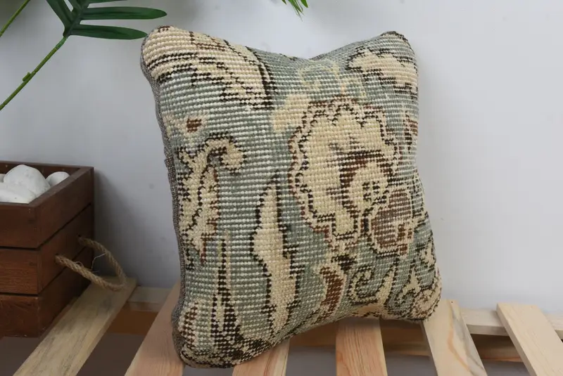 Bright Pillow, Cushion Case, Art Deco Pillow, Ethnical Kilim Rug Pillow, Turkish Pillow, Home Decor Pillow, 12x12 Green Cushion - 4