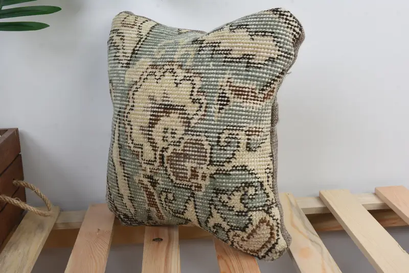 Bright Pillow, Cushion Case, Art Deco Pillow, Ethnical Kilim Rug Pillow, Turkish Pillow, Home Decor Pillow, 12x12 Green Cushion - 5