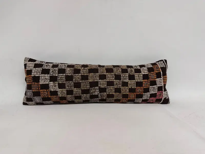 Throw Kilim Pillow, Chair Pillow, Turkish Pillow, 12x36 Brown Cushion Cover, Pillow Case, Turkish Kilim Pillow, Ethnic Throw Pillow Case - 1