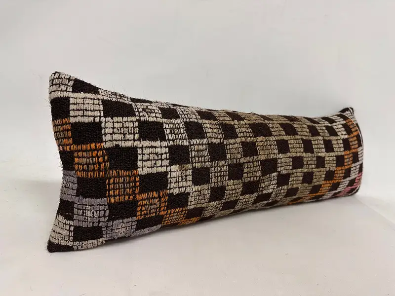 Throw Kilim Pillow, Chair Pillow, Turkish Pillow, 12x36 Brown Cushion Cover, Pillow Case, Turkish Kilim Pillow, Ethnic Throw Pillow Case - 2