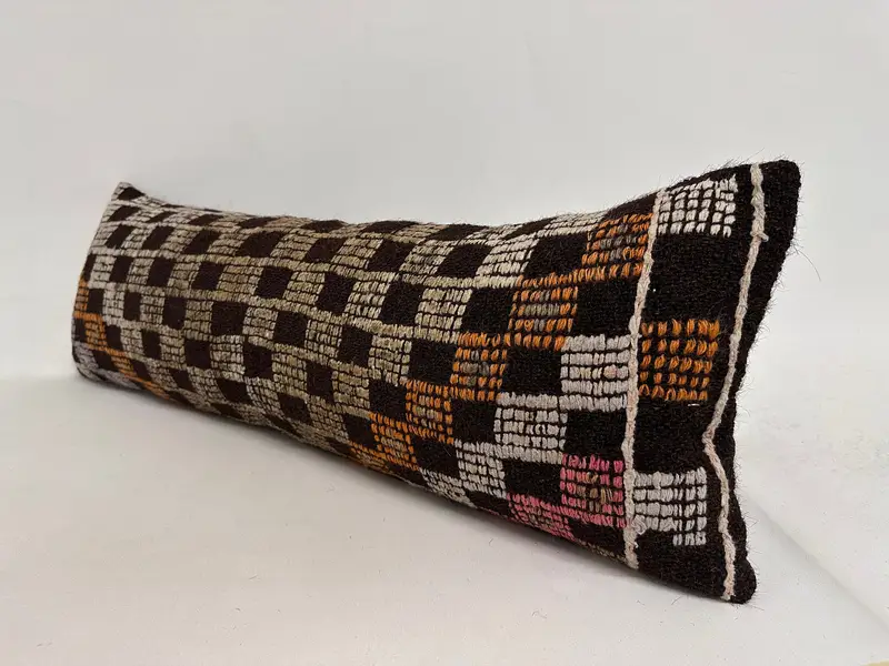 Throw Kilim Pillow, Chair Pillow, Turkish Pillow, 12x36 Brown Cushion Cover, Pillow Case, Turkish Kilim Pillow, Ethnic Throw Pillow Case - 3