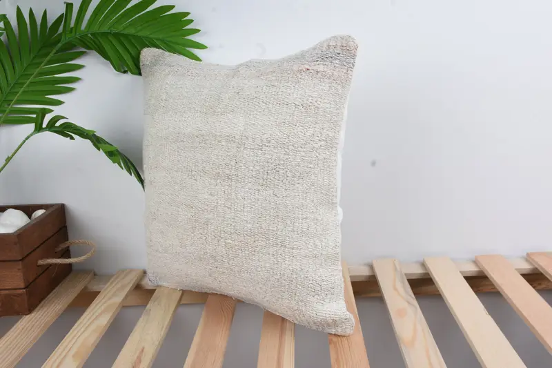 Vintage Kilim Pillow, Pillow Cover, Bolster Pillow Sham, Interior Designer Pillow, Throw Kilim Pillow, 16x16 White Cushion Cover - 5