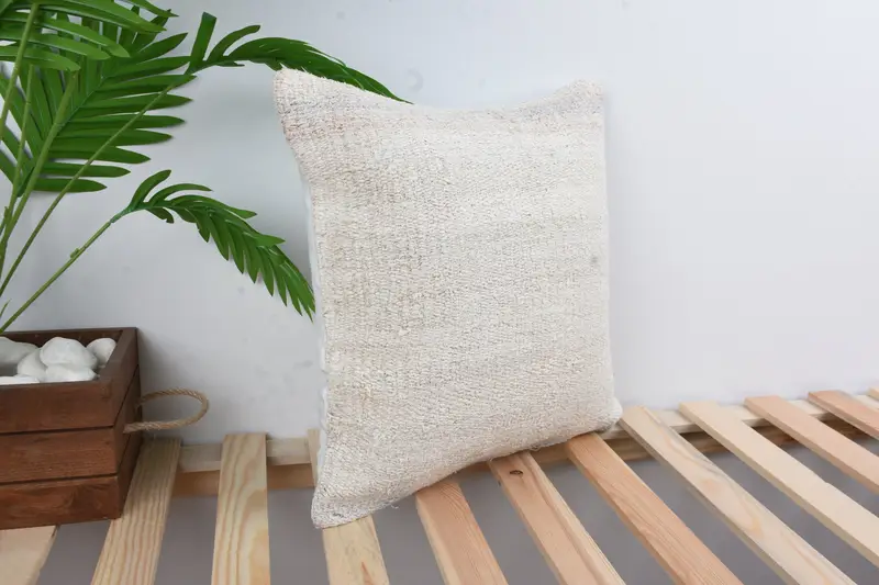 Vintage Kilim Pillow, Pillow Cover, Bolster Pillow Sham, Interior Designer Pillow, Throw Kilim Pillow, 16x16 White Cushion Cover - 4