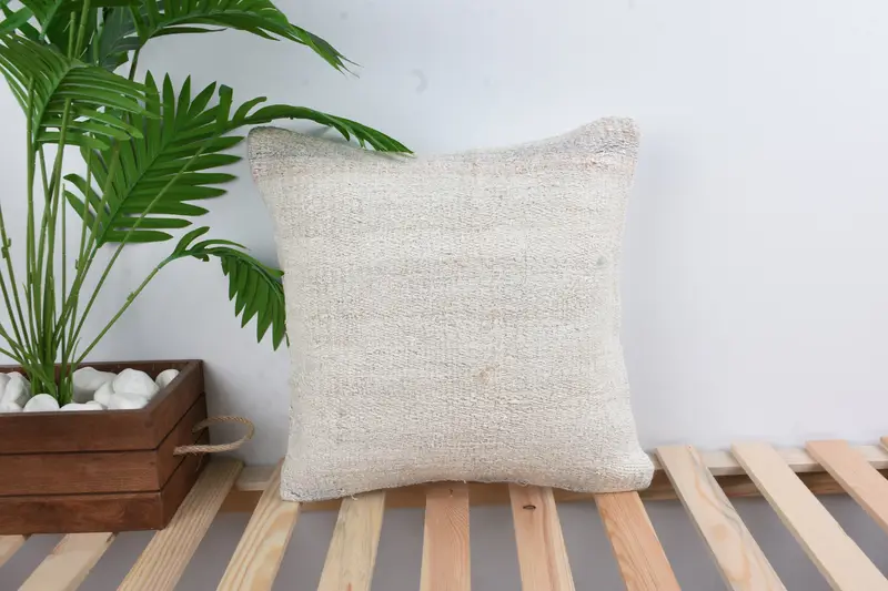 Vintage Kilim Pillow, Pillow Cover, Bolster Pillow Sham, Interior Designer Pillow, Throw Kilim Pillow, 16x16 White Cushion Cover - 1