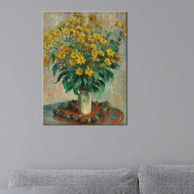 Lienzo floral vintage: elegante obra de arte con estampado de flores amarillas