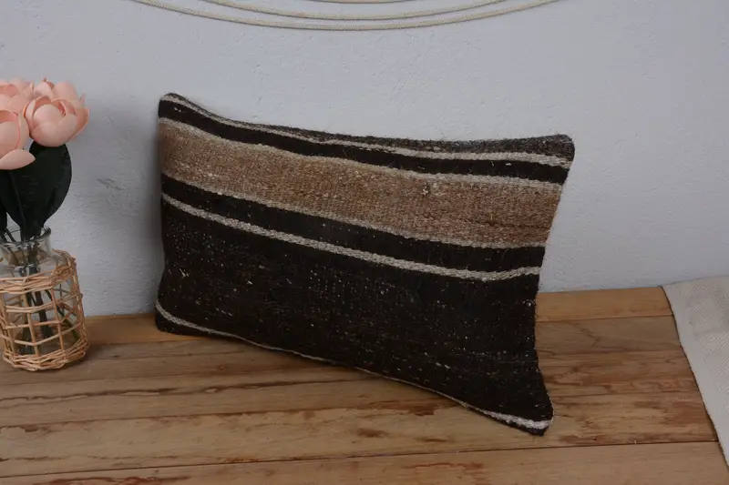 Pillow Cover, Boho Pillow Sham Cover, Pillow for Couch, Kilim Pillow, Turkish Corner Pillow Sham, Farmhouse Pillow Cover, 12x20 Brown Pillow - 4