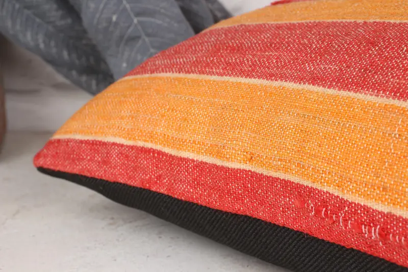 Ethnic Throw Cushion, Boho Pillow Sham Cover, Cushion Cover, Kilim Cushion Sham, Ethnical Kilim Rug Pillow, 12x20 Orange Pillow Sham - 7