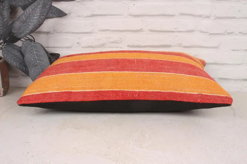Ethnic Throw Cushion, Boho Pillow Sham Cover, Cushion Cover, Kilim Cushion Sham, Ethnical Kilim Rug Pillow, 12x20 Orange Pillow Sham - 5