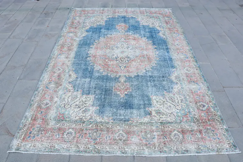 ブルー & オレンジ パッチワーク ラグ、7.4x11 フィート エレガントな装飾