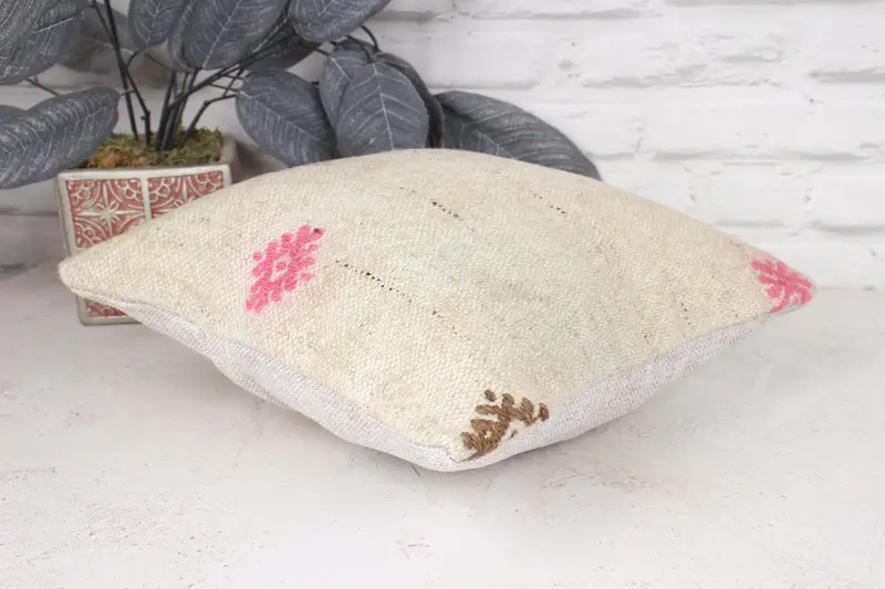 Boho Chic Pillow Cover, 12x12 Beige Pillow Cover, Vintage Pillow, Kilim Cushion Sham, Vintage Kilim Pillow, Boho Pillow, Cushion - 6