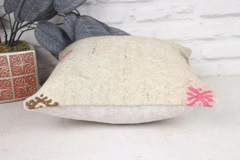 Boho Chic Pillow Cover, 12x12 Beige Pillow Cover, Vintage Pillow, Kilim Cushion Sham, Vintage Kilim Pillow, Boho Pillow, Cushion - 5