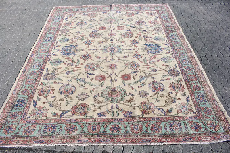 Vintage Oversize Rug, 9.8x12.3 ft Turkish Rug, Blue Ombré Wool Rug - 1
