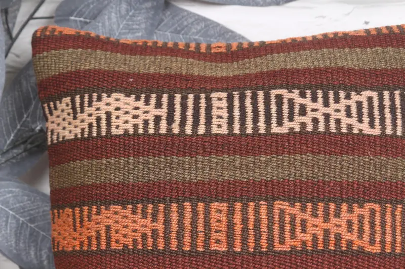 Vintage Kilim Pillow, 12x12 Red Cushion, Handmade Rug Seat Cushion Case, Pillow Sham, Ethnical Kilim Rug Pillow, Kilim Pillow - 2