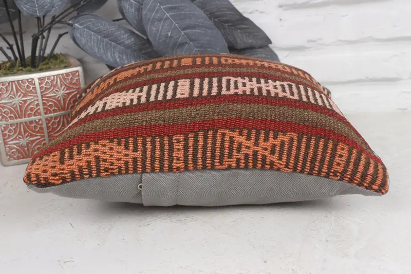 Vintage Kilim Pillow, 12x12 Red Cushion, Handmade Rug Seat Cushion Case, Pillow Sham, Ethnical Kilim Rug Pillow, Kilim Pillow - 5