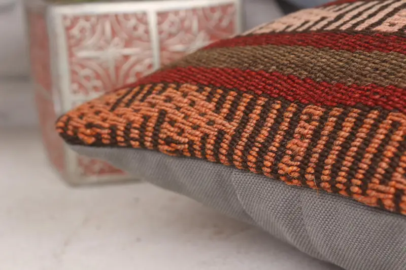 Vintage Kilim Pillow, 12x12 Red Cushion, Handmade Rug Seat Cushion Case, Pillow Sham, Ethnical Kilim Rug Pillow, Kilim Pillow - 7