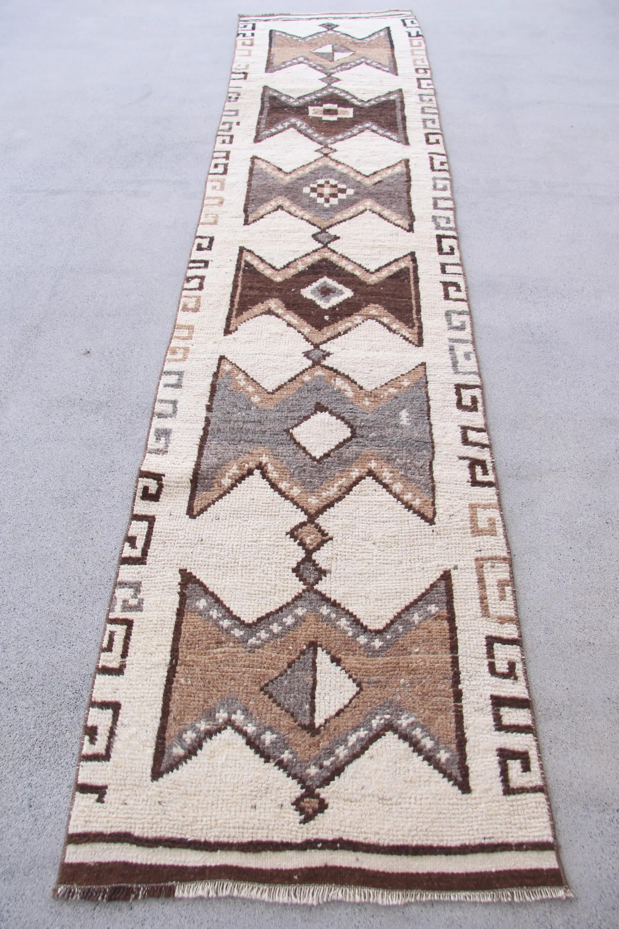 Turkish Runner Rug 2.7x11.5 ft (82x352 cm), Herki Brown Moroccan Vintage Rug - 1