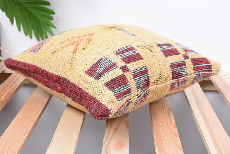 Cotton Cushion Case, Cushion, 14x14 Yellow Pillow Sham, Kilim Pillow, Outdoor Throw Pillow, Turkish Pillow, Throw Kilim Pillow - 6