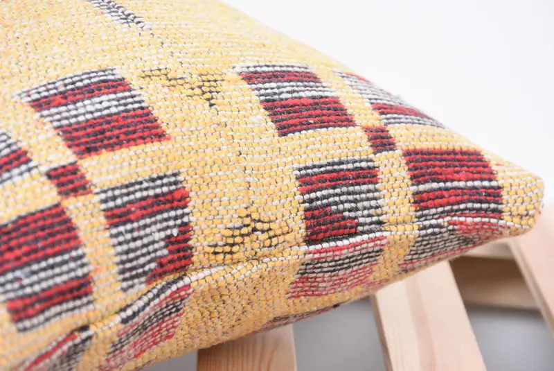 Cotton Cushion Case, Cushion, 14x14 Yellow Pillow Sham, Kilim Pillow, Outdoor Throw Pillow, Turkish Pillow, Throw Kilim Pillow - 7