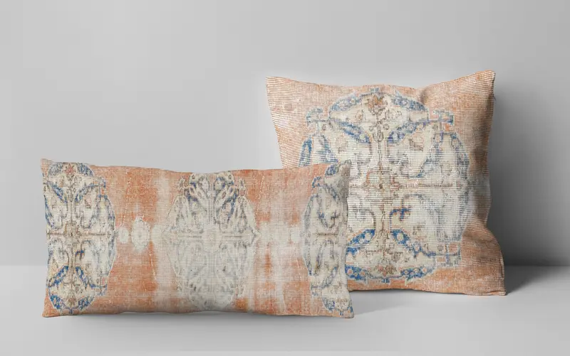 Embroidered Southwestern Orange Throw Pillow, Vintage Square Pillow