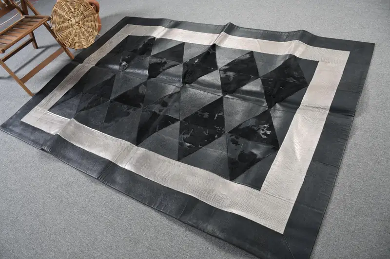 Vintage Türk Büyük Halı 5.4x7.6 ft, Siyah Gri Çiçekli Halı - 1
