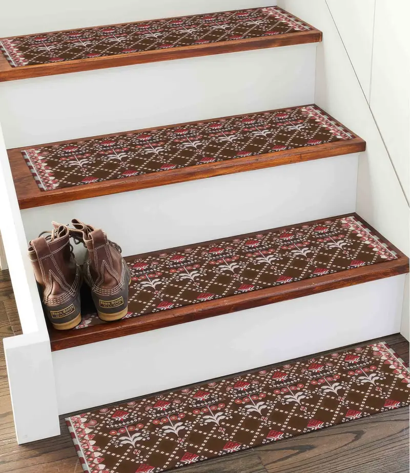 Red Flower Ethnic Kilim Stair Rug, Bohemian Printed Rug