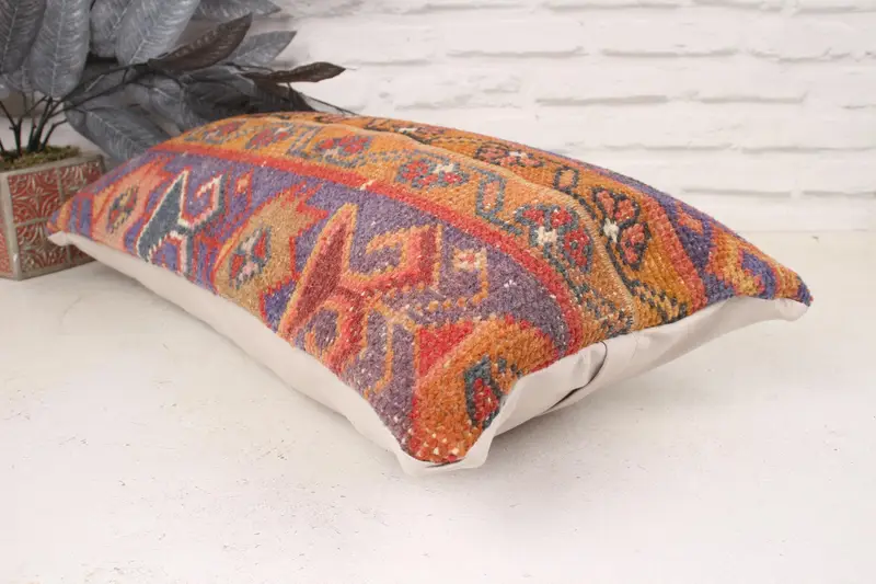 Cushion, Kilim Cushion Sham, Turkish Pillow, Turkish Kilim Pillow, 12x24 Purple Pillow Cover, Handwoven Pillow Cover Pillow Case - 6
