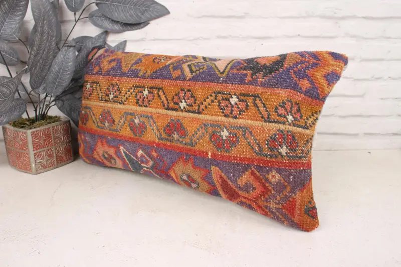 Cushion, Kilim Cushion Sham, Turkish Pillow, Turkish Kilim Pillow, 12x24 Purple Pillow Cover, Handwoven Pillow Cover Pillow Case - 4