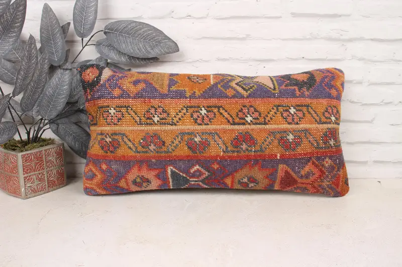 Cushion, Kilim Cushion Sham, Turkish Pillow, Turkish Kilim Pillow, 12x24 Purple Pillow Cover, Handwoven Pillow Cover Pillow Case - 1