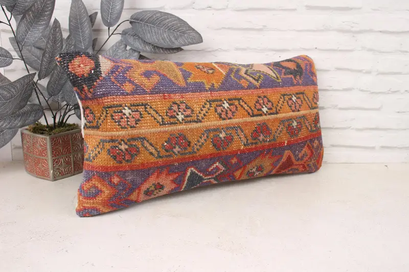 Cushion, Kilim Cushion Sham, Turkish Pillow, Turkish Kilim Pillow, 12x24 Purple Pillow Cover, Handwoven Pillow Cover Pillow Case - 3