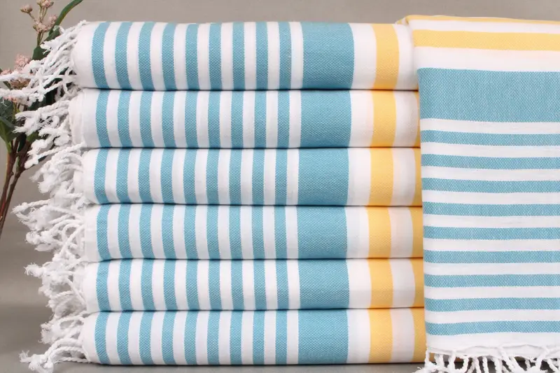 Personalized Beach Towel Yellow-Petrol Blue Stripes, 36x67 Inches