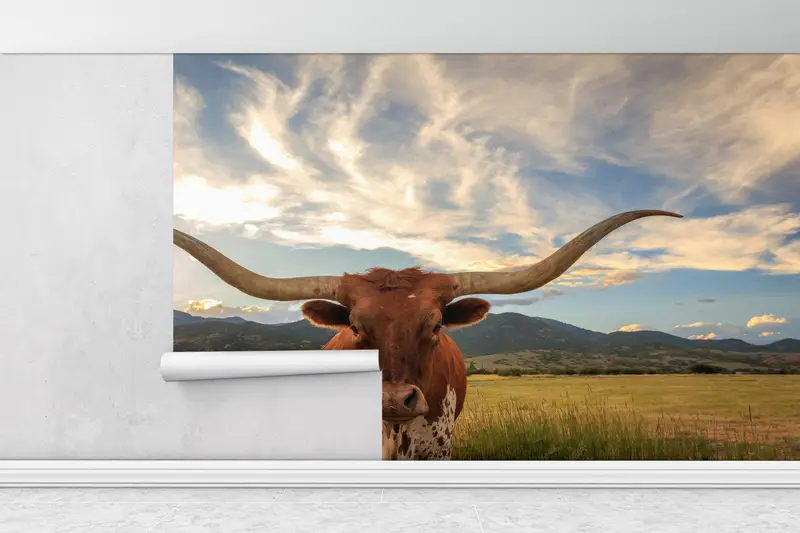 3D Printing Art, Cow Wall Stickers, Field Wallpaper, Longhorn Cow Wall Paper, Do It Yourself, Animal Wall Art, Gift For House, - 1
