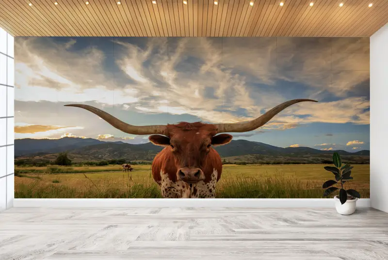 3D Printing Art, Cow Wall Stickers, Field Wallpaper, Longhorn Cow Wall Paper, Do It Yourself, Animal Wall Art, Gift For House, - 2