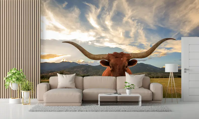 3D Printing Art, Cow Wall Stickers, Field Wallpaper, Longhorn Cow Wall Paper, Do It Yourself, Animal Wall Art, Gift For House, - 3