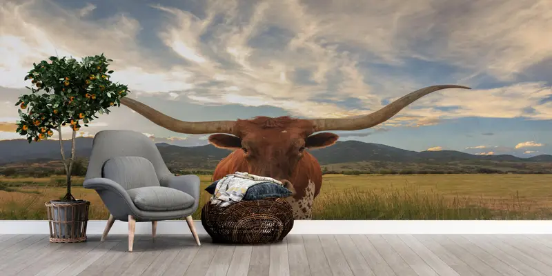 3D Printing Art, Cow Wall Stickers, Field Wallpaper, Longhorn Cow Wall Paper, Do It Yourself, Animal Wall Art, Gift For House, - 4