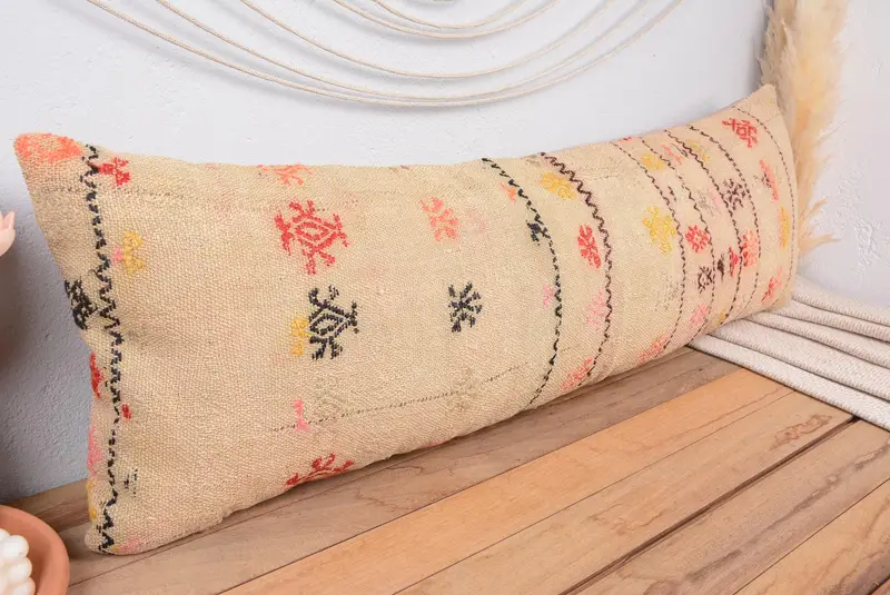 Almohada bordada del suroeste hecha a mano, almohada de lanzamiento vintage de 16x48