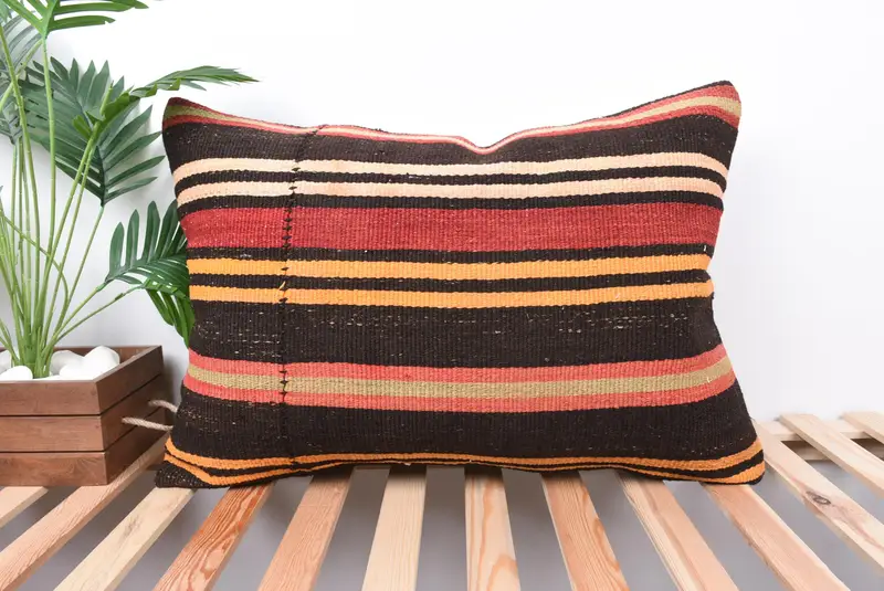 Seat Pillow Case, Pillow for Sofa, Vintage Kilim Throw Pillow, Cushion, Kilim Pillow Cover, Retro Throw Pillow, 20x28 Red Pillow Cover - 1