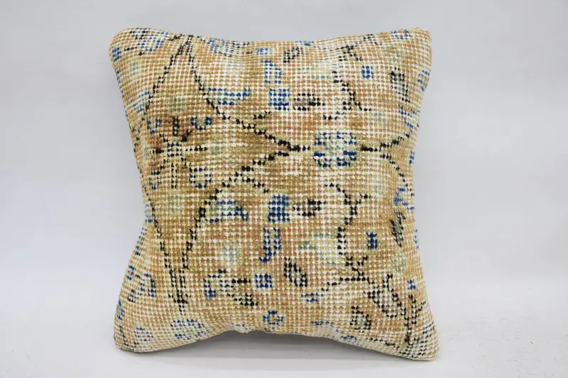 Pillow Sham, Farmhouse Pillow Case, Home Decor Pillow, 12x12 Beige Cushion Case, Vintage Pillow, Boho Throw Cushion Case, Interior Designer Pillow - 1