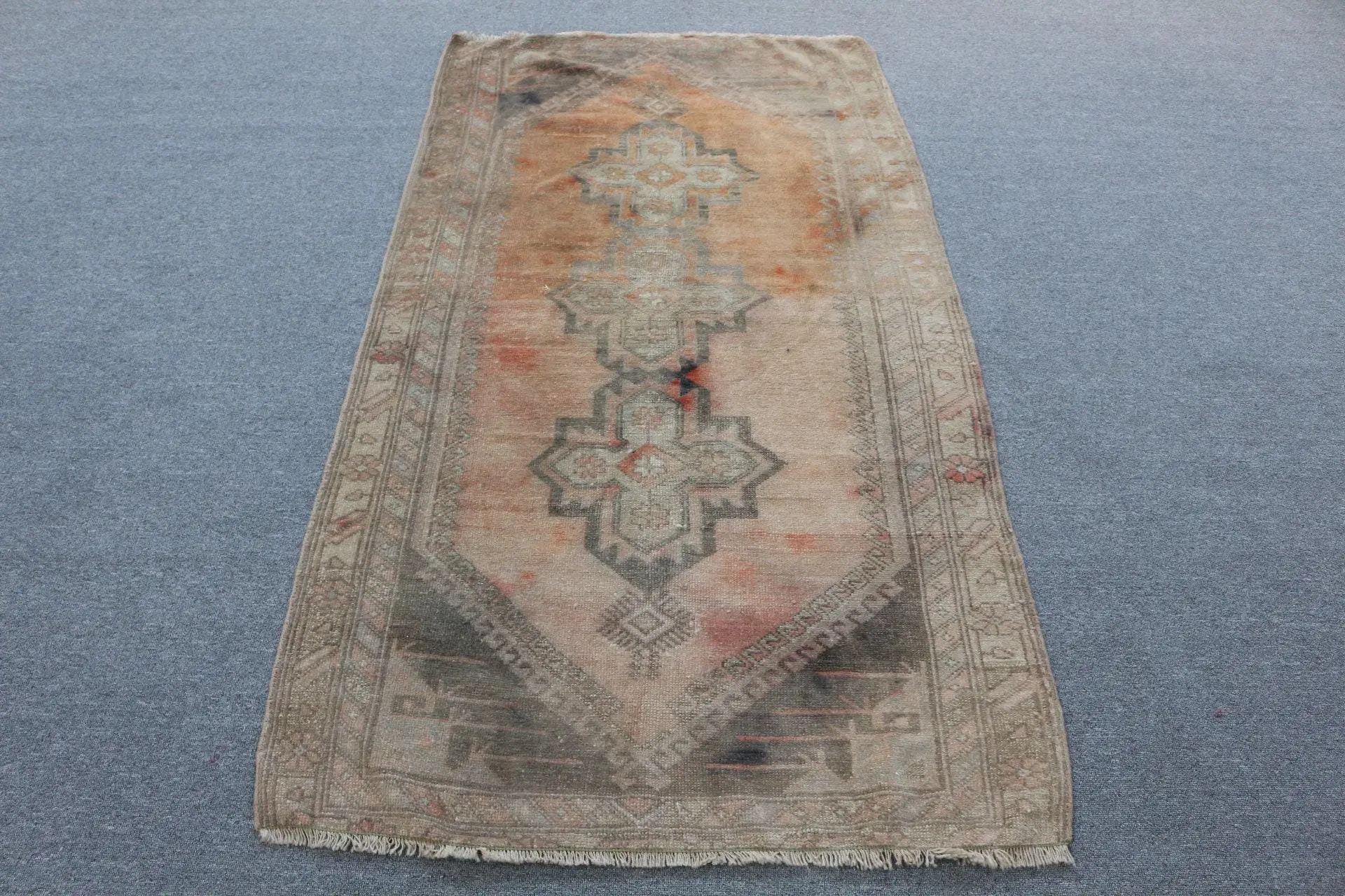 Vintage Halı, Accent 3.3x6.1 ft Türk Halısı, Kahverengi Turuncu Oryantal Yün Halı - 1