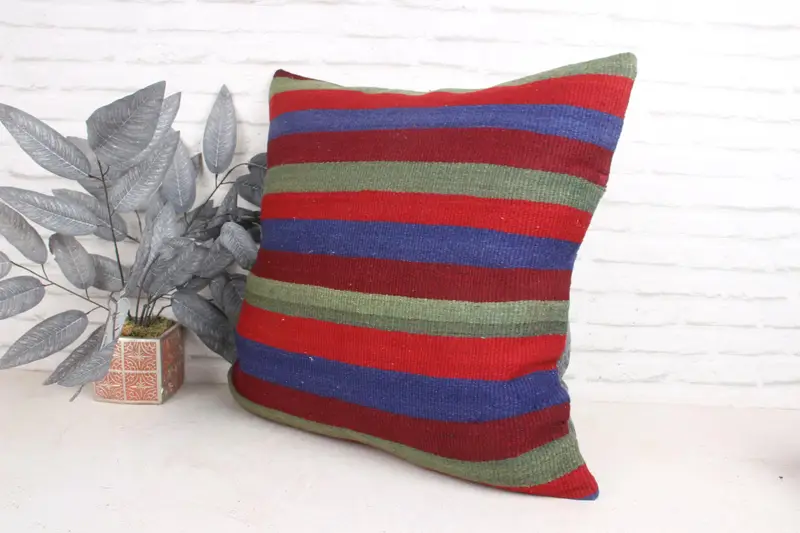 Interior Designer Pillow, Handmade Rug Seat Pillow, Antique Pillows, 24x24 Red Cushion Case, Vintage Kilim Throw Pillow, Pillow Sham - 4