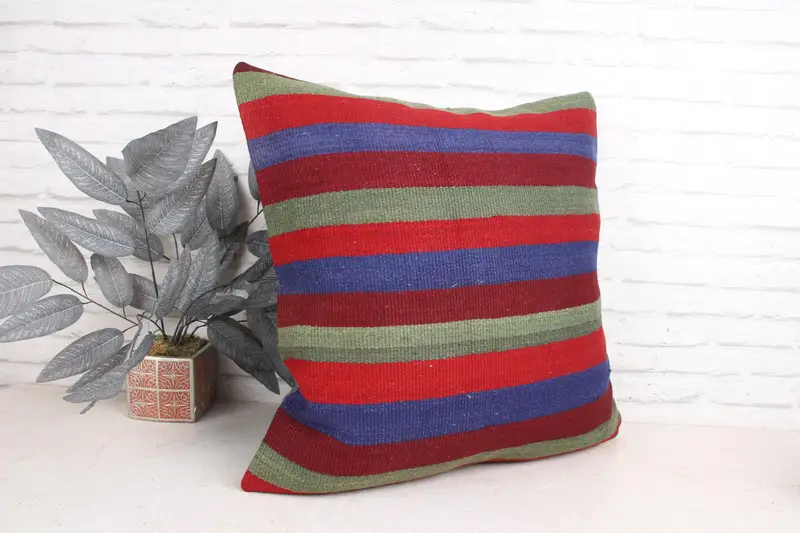 Interior Designer Pillow, Handmade Rug Seat Pillow, Antique Pillows, 24x24 Red Cushion Case, Vintage Kilim Throw Pillow, Pillow Sham - 3