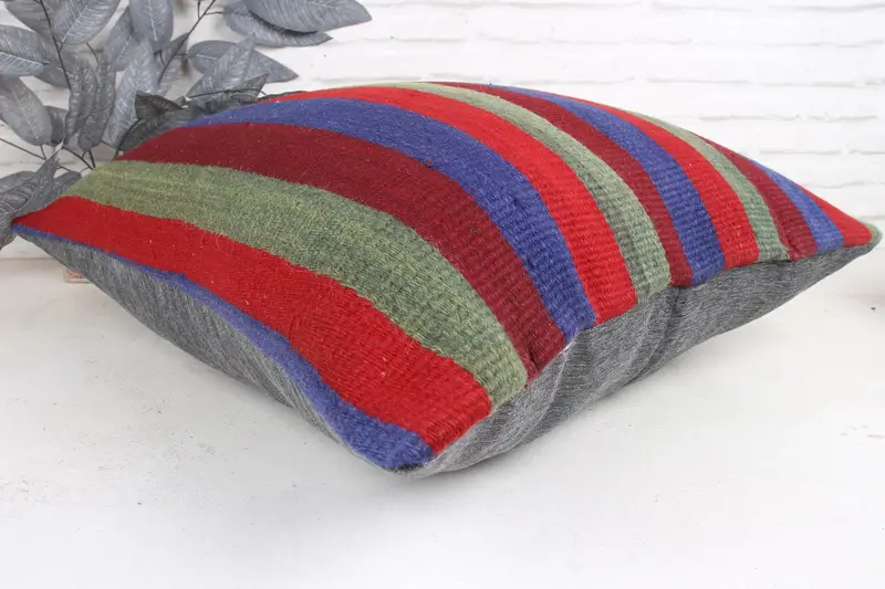 Interior Designer Pillow, Handmade Rug Seat Pillow, Antique Pillows, 24x24 Red Cushion Case, Vintage Kilim Throw Pillow, Pillow Sham - 6