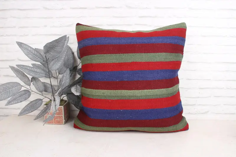 Interior Designer Pillow, Handmade Rug Seat Pillow, Antique Pillows, 24x24 Red Cushion Case, Vintage Kilim Throw Pillow, Pillow Sham - 1