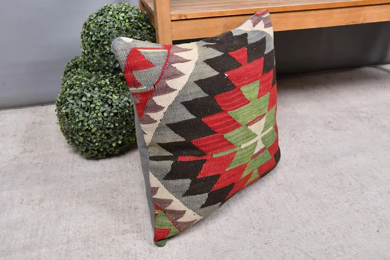 Gift Pillow, 20x20 Red Cushion Case, Morroccon Kilim Cushion Pillow, Office Chair Cushion, Boho Pillow, Pillow Sham, Vintage Pillow - 7