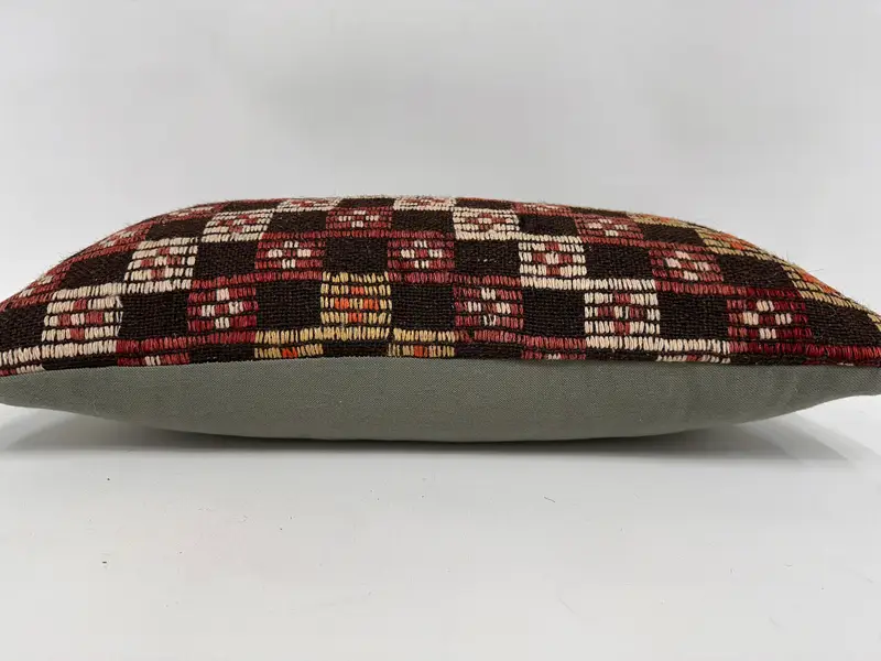 Interior Designer Pillow, Ethnical Kilim Rug Pillow, Antique Pillows, Pillow, Kilim Rug Pillow Cover, Accent Throw Cushion, 12x24 Brown Pillow Sham - 5