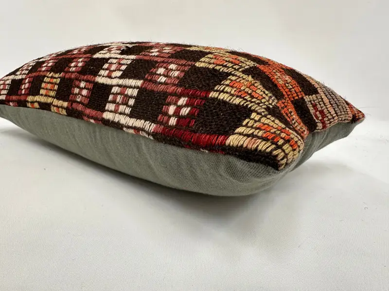 Interior Designer Pillow, Ethnical Kilim Rug Pillow, Antique Pillows, Pillow, Kilim Rug Pillow Cover, Accent Throw Cushion, 12x24 Brown Pillow Sham - 6