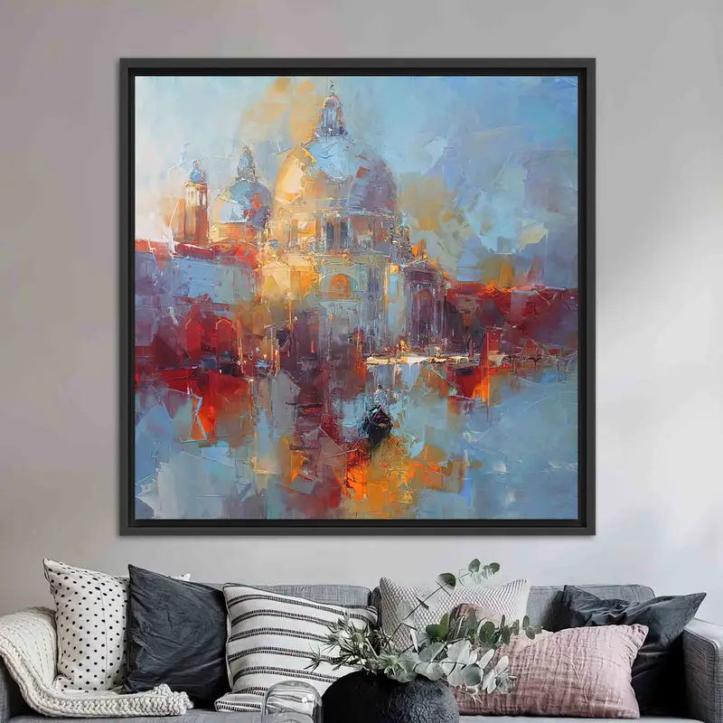 Lienzo abstracto del paisaje urbano de Venecia: elegante arte de pared impreso